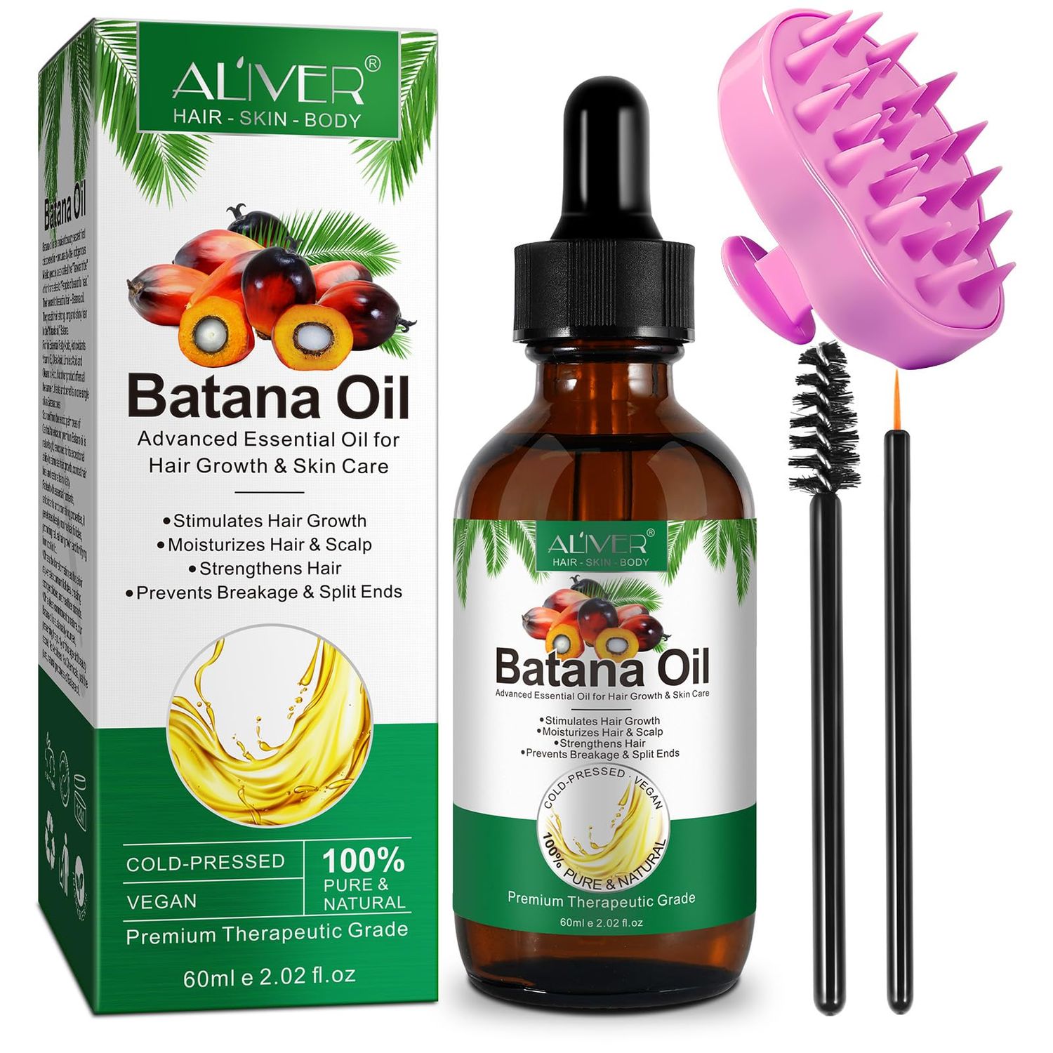 Batana Oil for Hair Growth, with Scalp Massager, 100 Pure Natural, Dr Sebi Batana Oil from Honduras for Reduces Hair Loss, Repairing Damaged Hair, Skin Care, All Hair Types