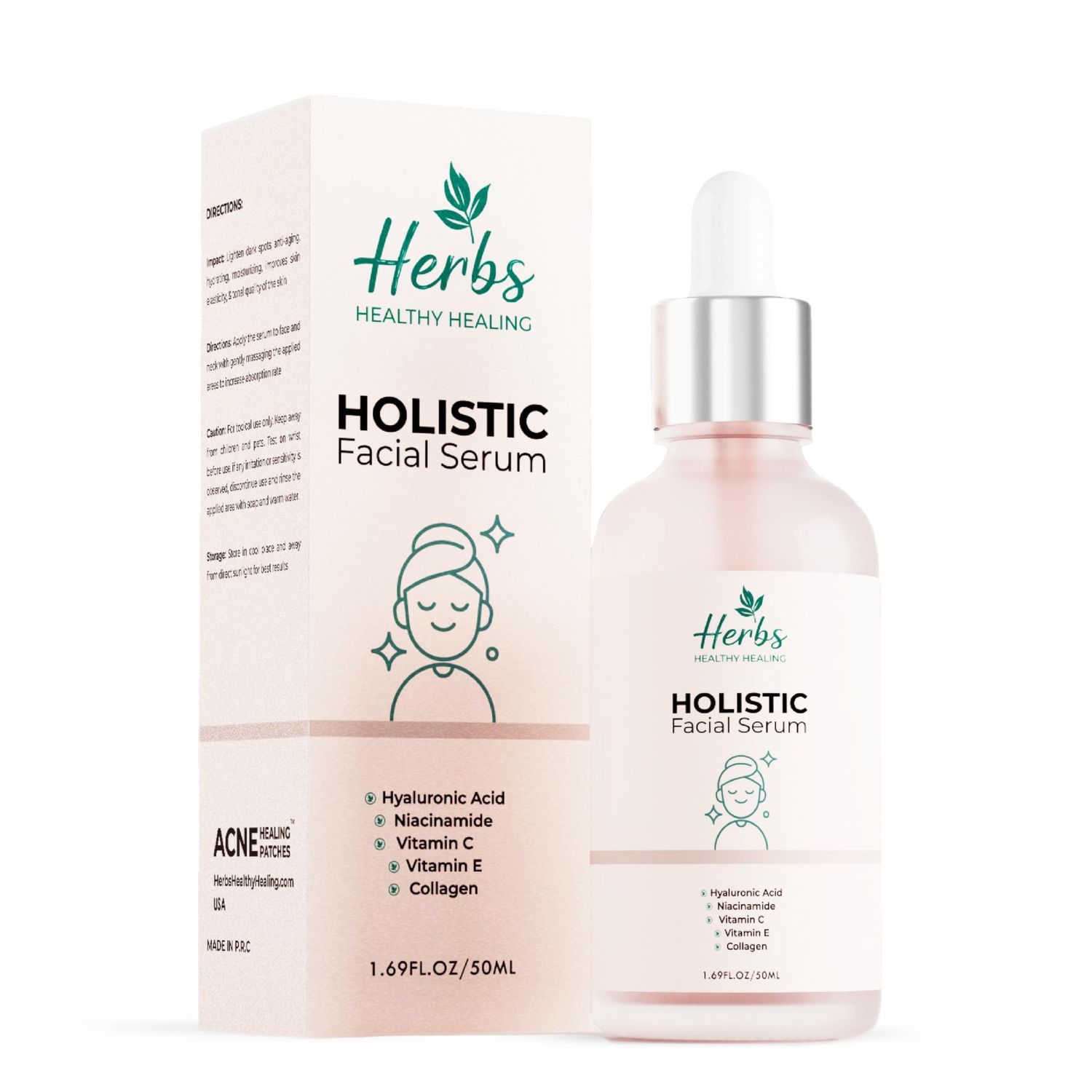 The Hollistic Hyaluronic Acid 10 Niacinamide 5, Vitamin C E, Collagen - Multi-Depth Hydration Serum for Plumper, Smoother Skin, 1.69 Fl Oz