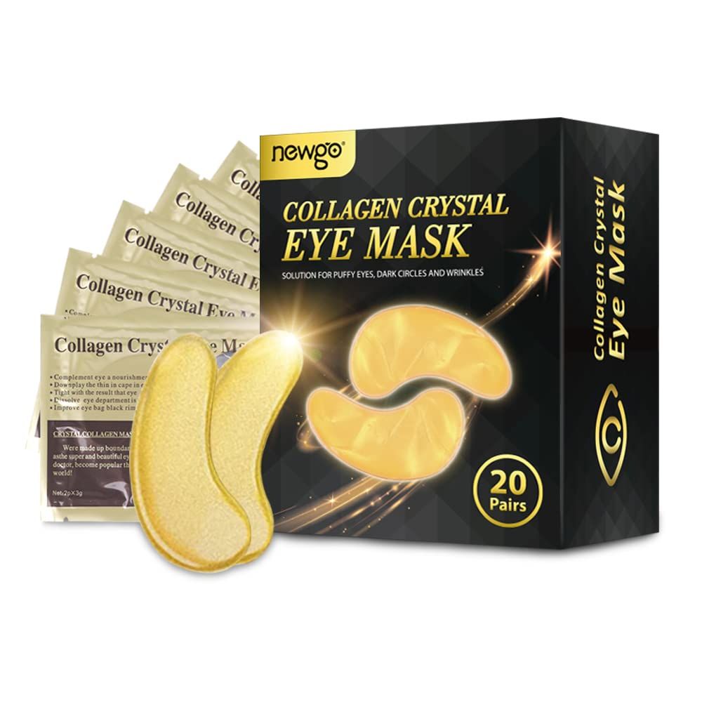NEWGO Under Eye Mask Patches 20 Pairs Eye Gel Pads, 24K Gold Under Eye Pads Eye Mask Moisturizer Natural Collagen Eye Gels Reduce Wrinkles, Puffy Eyes, Dark Circles, Eye Bags