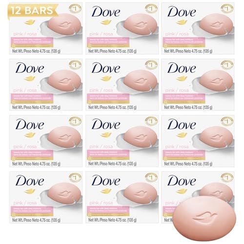 Dove Soap, Pink Beauty Bar 12-Pack - 3-in-1 Moisturizing Face, Body Hand Soap, 4.75 Oz Ea