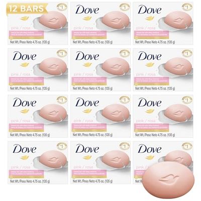 Dove Soap, Pink Beauty Bar 12-Pack - 3-in-1 Moisturizing Face, Body Hand Soap, 4.75 Oz Ea