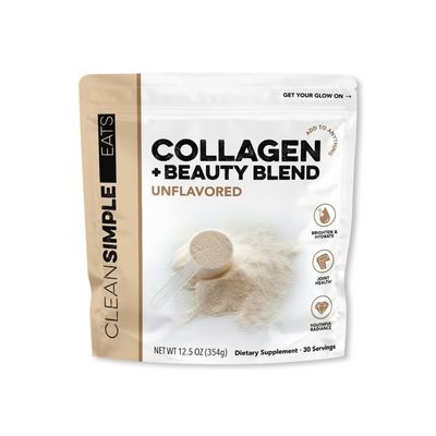 Clean Simple Eats Unflavored Super Collagen, Grass-Fed, Hydrolyzed Types I, II, III Collagen, 30 Servings