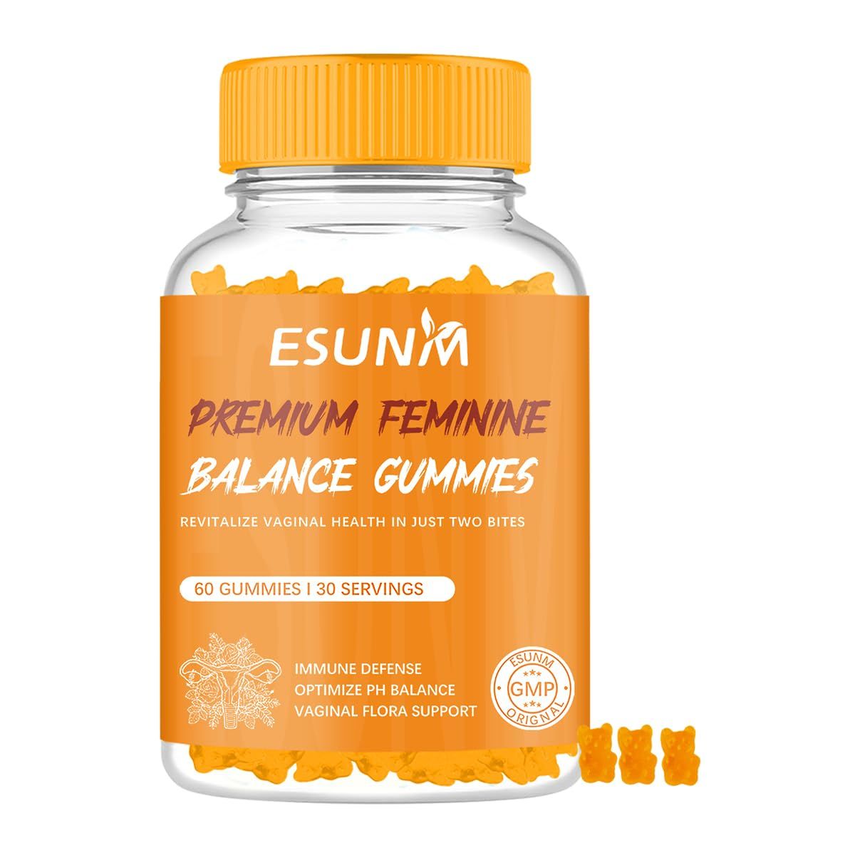 Esunm Premium Feminine Balance Gummies, Vaginal Probiotics Revitalize Vaginal Health,Balanced pH, Healthy Odor, Yeast Balance Flora Support, 60 Count