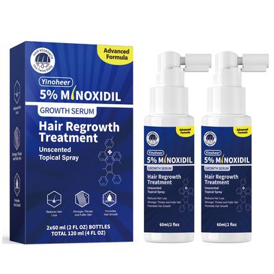 5 Minoxidil Spray for Men and Women, Extra Strength Hair Regrowth Treatment for Men and Women to Combat Hair Loss Thinning Hair, Topical Solution, No Mess Sprayer, 2-Pack