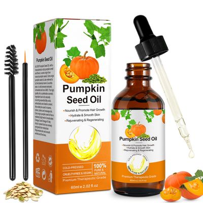 SDJUFEI Pumpkin Seed Oil for Hair Growth 60ML, for Dry Damaged Hair, Pure Cold Pressed Essential Oil 2Fl Oz, Eyebrow Eyelash Growth, Moisturizing Scalp, Nourishment for All Hair Types