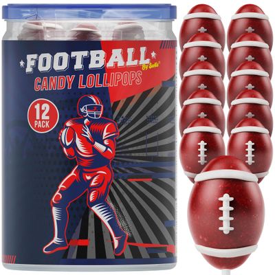 Football Lollipops 12pk- Raspberry Football Candy For Football Party Favors Party Supplies - Football SuckersTreats Ideal Football Food - Snacks For Sports