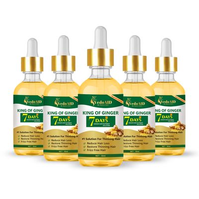 VedoAID Ginger Oil for Hair Growth - Biotin Hair Growth Serum, 100 Pure Natural Ginger Essential Oil - Promotes Stronger, Thicker, Longer Hair in Women Men (5pc, Upgraded Ginger)