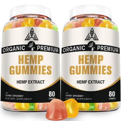 Hemp Gummies Extra Strength High Potency - 100 Natural Organic with Pure Hemp Oil Extract for Sleep, Pain, Anxiety Relief - Vegan Bear Candy Hemp Supplements for Adults (2 Pack)
