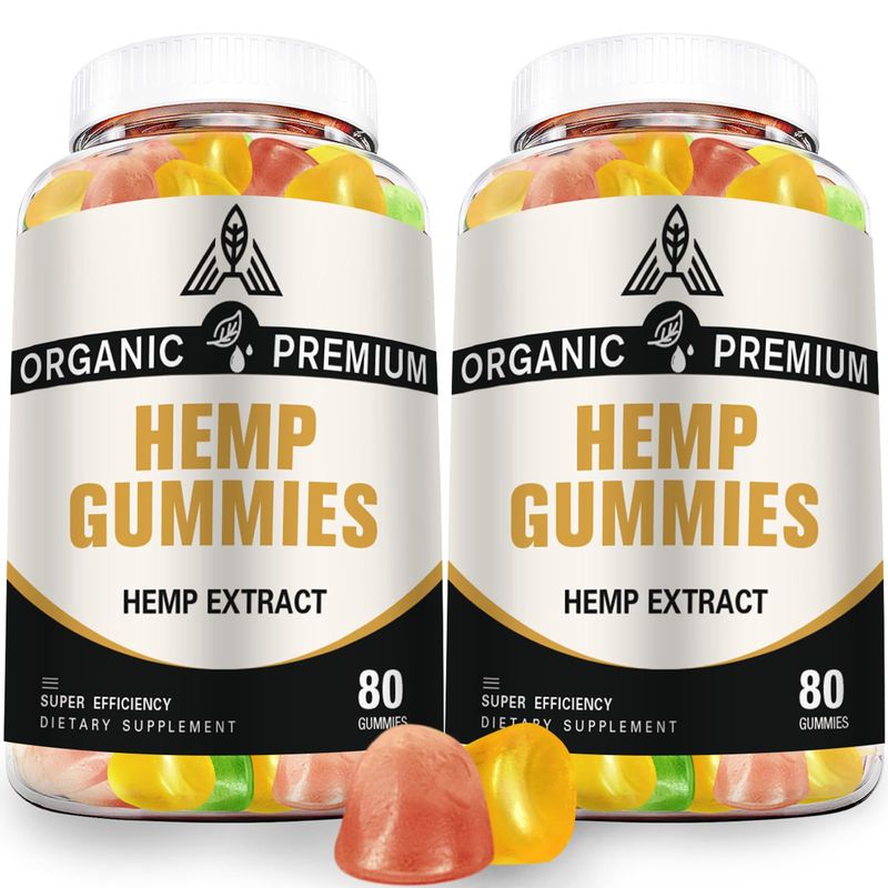 Hemp Gummies Extra Strength High Potency - 100 Natural Organic with Pure Hemp Oil Extract for Sleep, Pain, Anxiety Relief - Vegan Bear Candy Hemp Supplements for Adults (2 Pack)