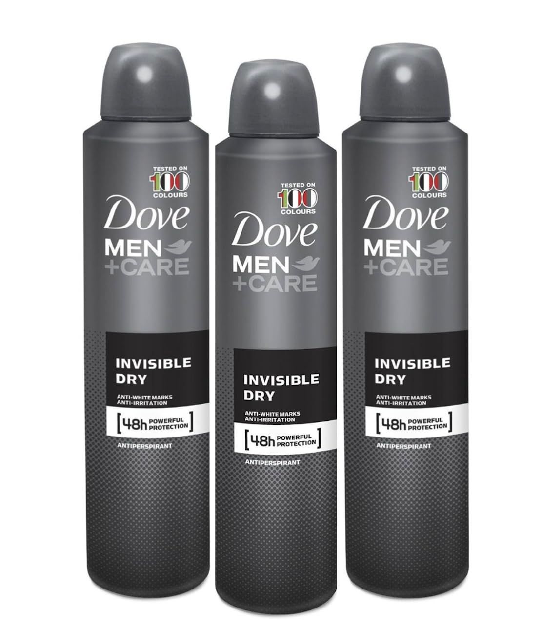 Dove Men Deodorant Aerosol Invisible Dry, Anti-irritation, Anti-White Marks, 48h Powerful Protection. 0 Alcohol, Big Size 254ml. 3pack