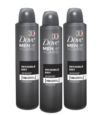 Dove Men Deodorant Aerosol Invisible Dry, Anti-irritation, Anti-White Marks, 48h Powerful Protection. 0 Alcohol, Big Size 254ml. 3pack