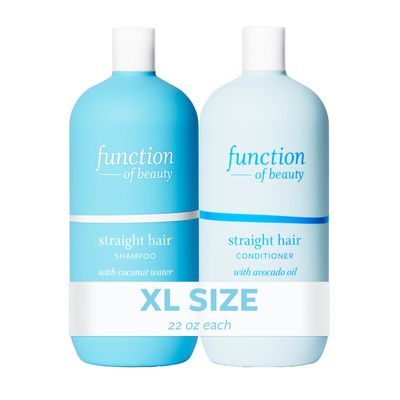 Function of Beauty Straight Hair Shampoo Conditioner Set, 22 oz Each - Formulated with Coconut Water and Avocado Oil to Hydrate and Seal in Moisture, Sulfate-Free, Customizable Haircare