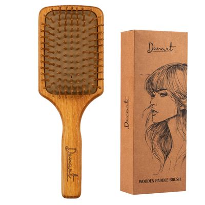 Hand Made Natural Wooden Bristle Paddle Hair Brush, Detangling for All Hair Types, Reduces Frizz Enhances Shine - Gentle Scalp Massage, Growth