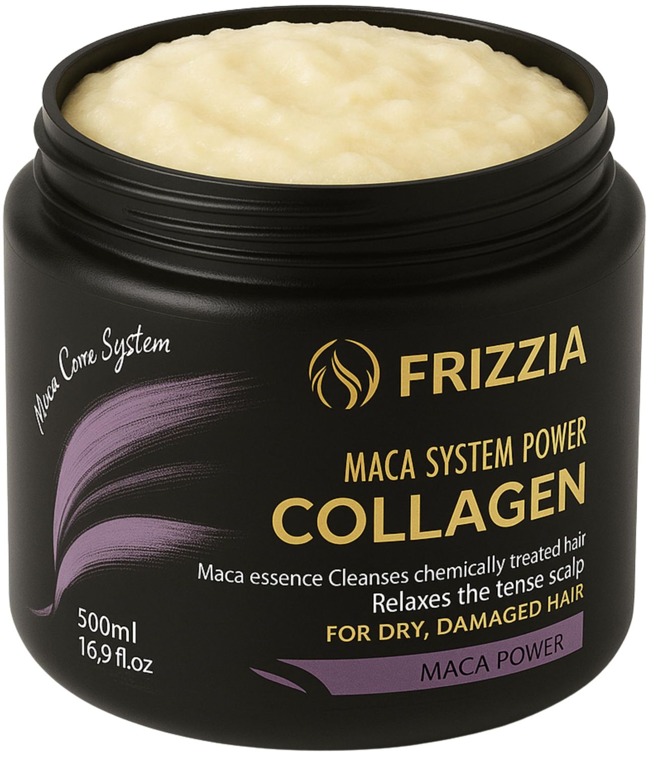 Frizzia ULTRA Collagen Hair Mask, Argan Oil Maca, Deep Repair, Hydration Shine, Anti-Frizz Treatment for Dry Damaged Hair, Salon-Quality Smoothness, 500ml