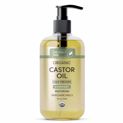 Organic Castor Oil 9 fl oz - Rosemary Infused Cold Pressed - 100 Pure Hexane Free - Castor Oil for Hair Growth - Moisturizing Nourishing for Face Body - The Holly Tree