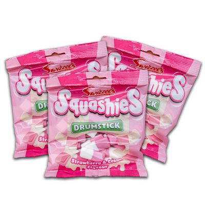 Squashies Strawberries and Cream Flavored Marshmallow Foam Gummies Candy, Pack of 3 (5oz Bags)