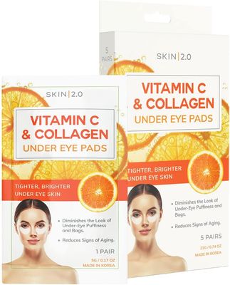 Skin 2.0 Vitamin C Collagen Under Eye Patches - Dermatologist Tested - Brightens Dark Circles, Tightens Under Eye Skin, Anti-Aging - Natural Ingredients Korean Skin Care - All Skin Types - 5 Pairs