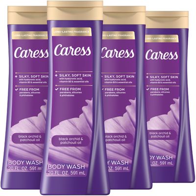 Caress Body Wash Black Orchid Patchouli Oil To Relax and Recharge Relaxing, Fragrant Body Soap 20 fl oz, Pack of 4