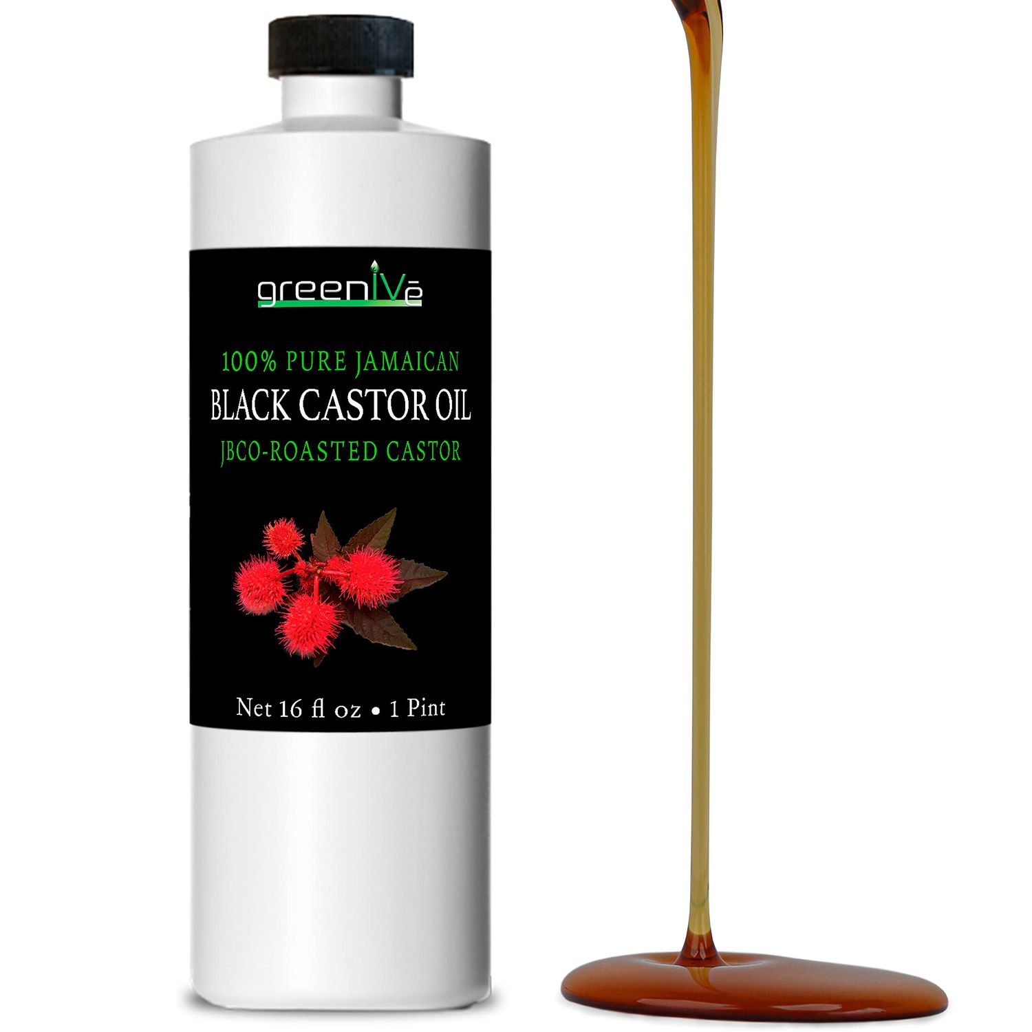 GreenIVe Jamaican Black Castor Oil JBCO Organically Grown 100 Pure Great For Hair and Topical Uses (16 Ounce)