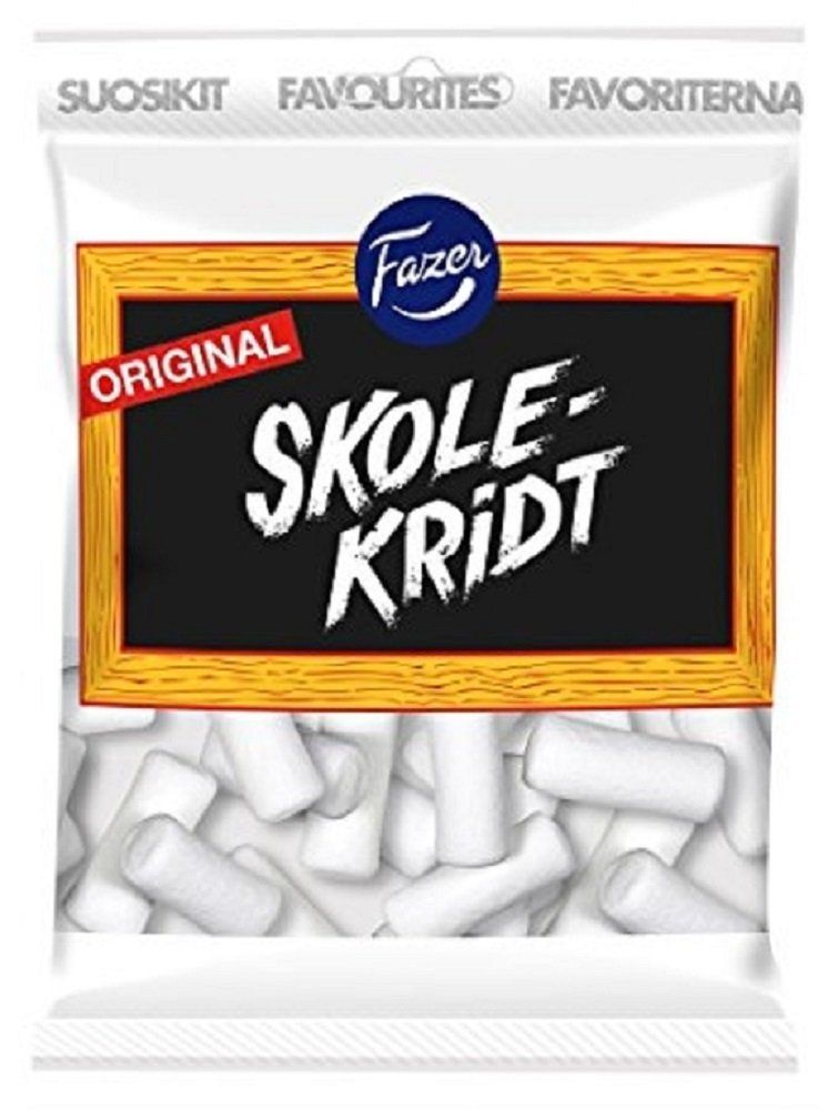 Fazer Skolekridt - School Chalk - Original - Finnish - Licorice - Salmiak - Salmiakki - Torpedoes - Dragees - Candies - Sweets - Bag - 180g