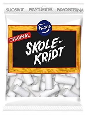 Fazer Skolekridt - School Chalk - Original - Finnish - Licorice - Salmiak - Salmiakki - Torpedoes - Dragees - Candies - Sweets - Bag - 180g