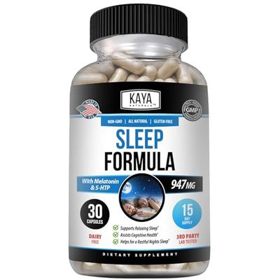 Kaya Naturals - Sleep Support Formula with Melatonin - Aid Support Vitamin Supplement - Sleep Stress and Mood Support - L-Tryptophan, Passion Flower, Ashwagandha and More (30 Count)