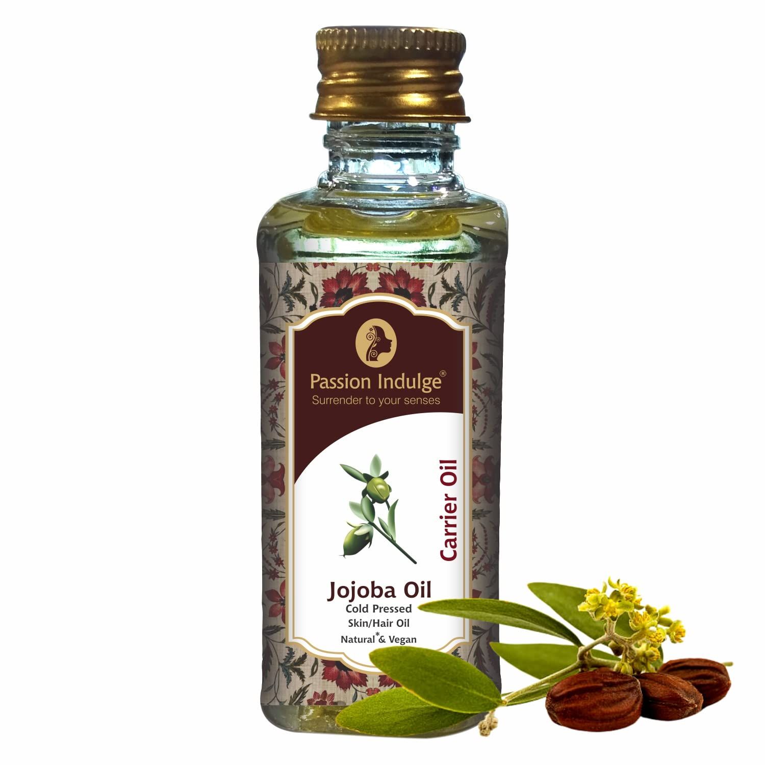 Passion Indulge 100 Pure Jojoba Oil -60ml Cold-Pressed Natural Moisturizing for Face, Skin, Hair Nails Natural Carrier Oil PETA Certified