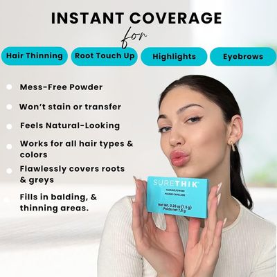 SURETHIK 4-in-1 Premium Hairline Powder Kit - Conceal Thinning Hair, Root Touch-Up, Highlight Refresher Eyebrow Enhancer for Men and Women (Medium Brown)