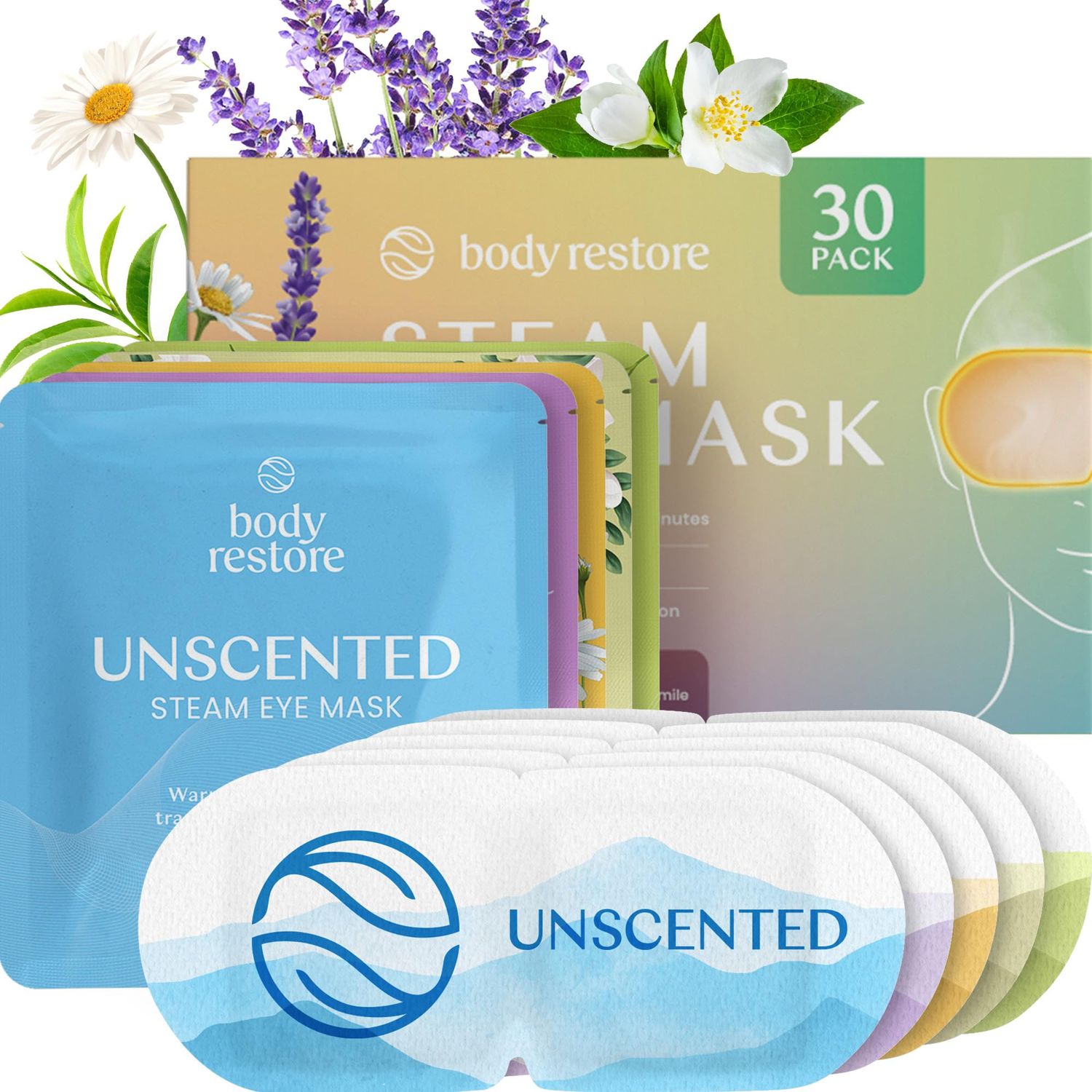 Body Restore Self Heated Steam Eye Mask 30 Pack - Easter Basket Stuffers, Relaxation Gifts for Her and Him, Best Friend, Stye Eye Treatment, Disposable Heating Pad, Travel Essentials - Variety