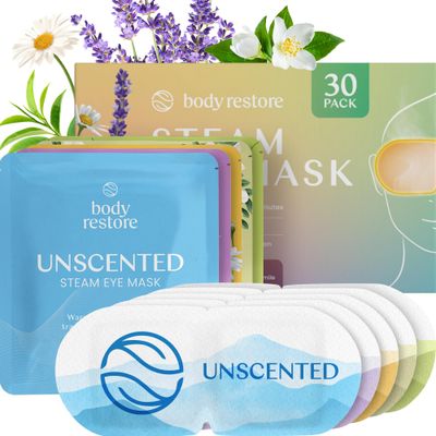Body Restore Self Heated Steam Eye Mask 30 Pack - Easter Basket Stuffers, Relaxation Gifts for Her and Him, Best Friend, Stye Eye Treatment, Disposable Heating Pad, Travel Essentials - Variety