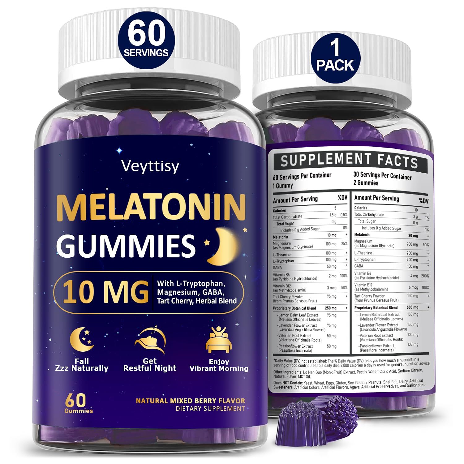 Melatonin 10mg 20mg Gummies for Adults - Extra Strength 10mg Melatonin Per Gummy with L-Theanine, Tart Cherry, Magnesium, GABA, B6 Herbal Blend for Natural Rest - Non- Habit Forming, Sugar - Free