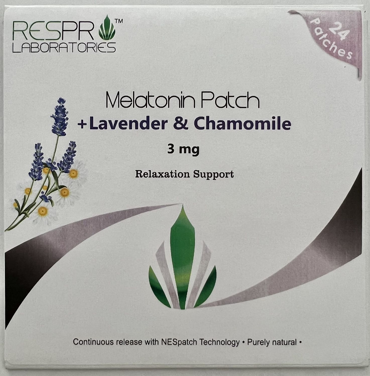 Respro Labs Natural Melatonin (3 mg) Relaxing Patch with Soothing Lavender, Chamomile, and Lemon Balm Essential Oils, Continuous Release - 24 Patches
