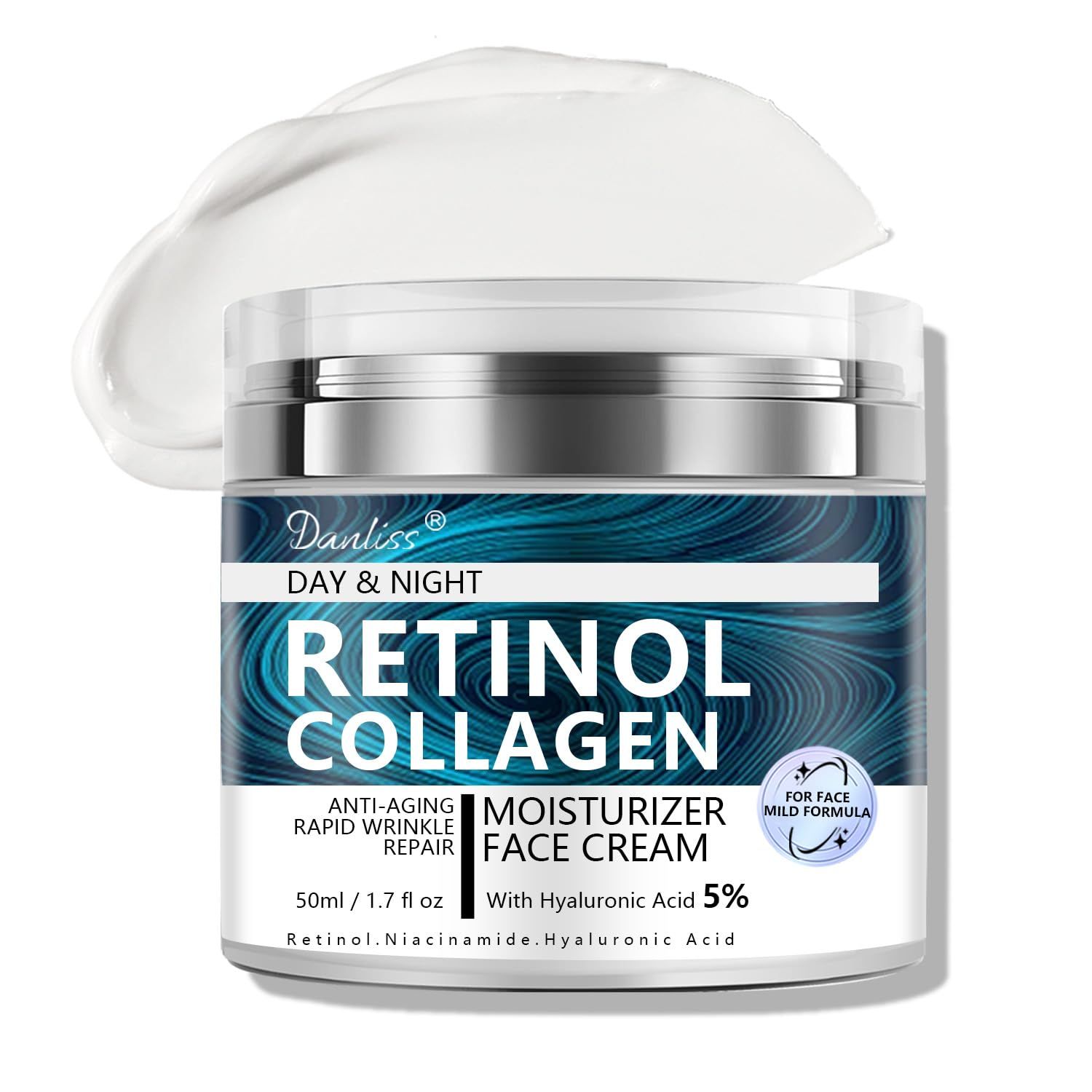 Collagen Retinol Cream for Face with Hyaluronic Acid Day Night Moisturizer Face Cream Skin Tightening Cream for Face Neck Cream Lifting Recovery Rapid Wrinkles Repair 1.7 Oz