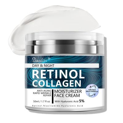 Collagen Retinol Cream for Face with Hyaluronic Acid Day Night Moisturizer Face Cream Skin Tightening Cream for Face Neck Cream Lifting Recovery Rapid Wrinkles Repair 1.7 Oz