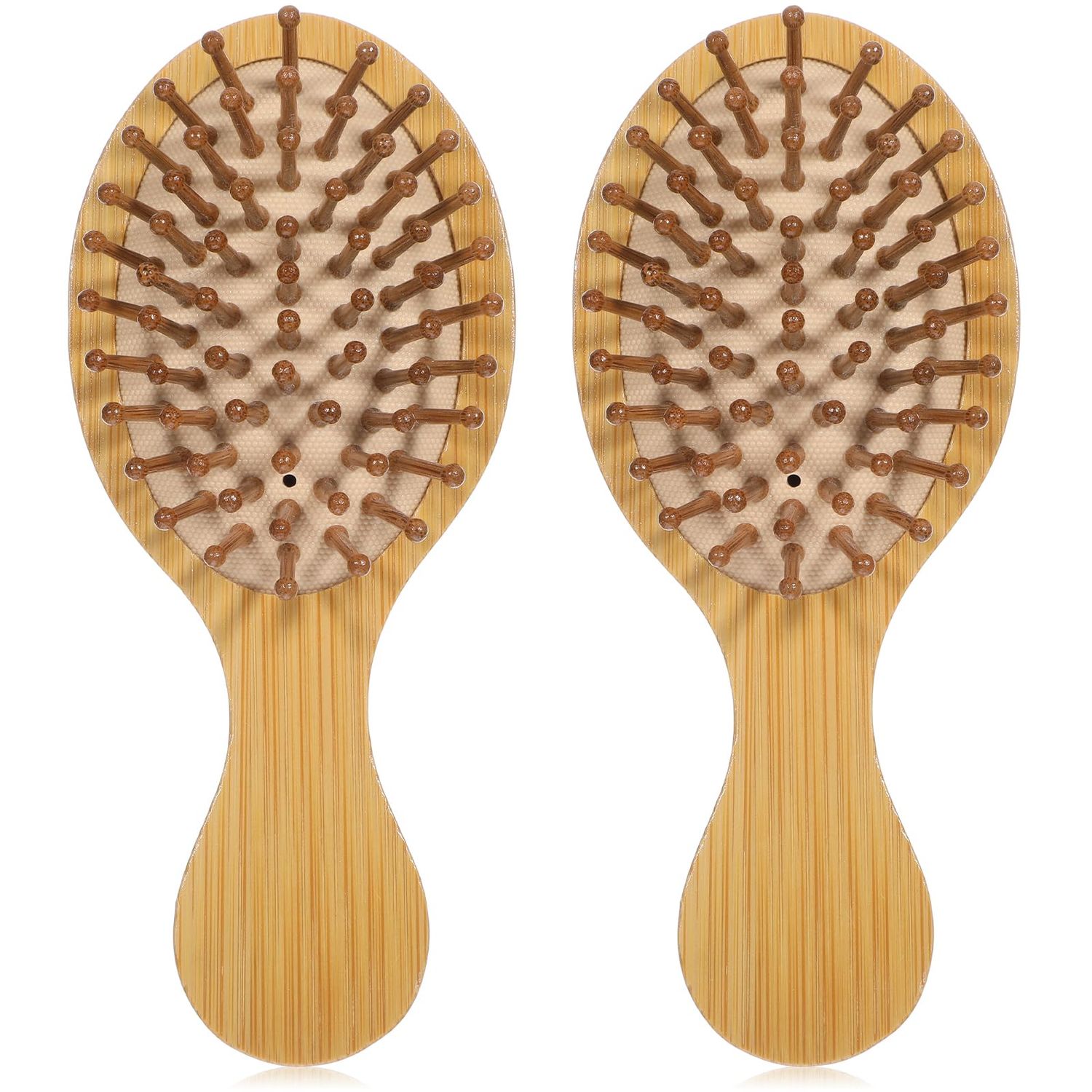 HJZHII Bamboo Hair Brush, 2pcs Mini Paddle Detangling Hairbrush Wooden Hair Brush Portable Scalp Massage Comb Pocket Size Anti-Static Travel Hair Brush for Thick Thin Curly Dry Wet Hair