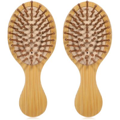 HJZHII Bamboo Hair Brush, 2pcs Mini Paddle Detangling Hairbrush Wooden Hair Brush Portable Scalp Massage Comb Pocket Size Anti-Static Travel Hair Brush for Thick Thin Curly Dry Wet Hair