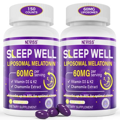 Melatonin 60mg for Adults High Dose, Supports Deep Rest Brain Cognition, Extra Strength Liposomal Melatonin with Vitamin D3 K2, Chamomile, for Sound Zzz Cycle, Immune Antioxidant, 150 Softgels