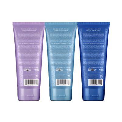 Dr. Bronner's - Organic Shaving Soap (7 oz Variety Pack) Lavender, Baby Unscented, Peppermint - Certified Organic, Sugar Shikakai Powder, Moisturizes, Use on Face, Underarms, Legs 3 Count