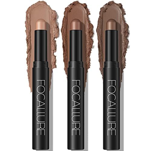 FOCALLURE 3 Pcs Cream Eyeshadow Stick,Shimmer Eyeshadow Pencil Crayon,Crease-proof Eye Shadow Brightener Stick Sets,Long Lasting Waterproof Eye Shadow Highlighter Stick Make up (Oh So Nude)