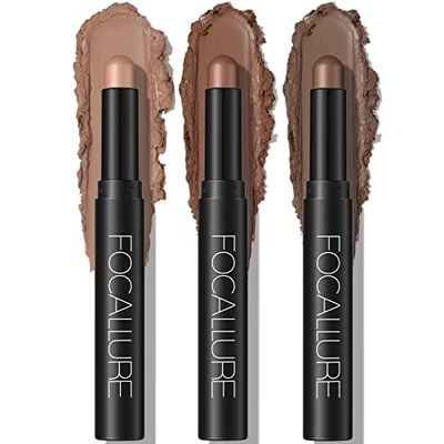 FOCALLURE 3 Pcs Cream Eyeshadow Stick,Shimmer Eyeshadow Pencil Crayon,Crease-proof Eye Shadow Brightener Stick Sets,Long Lasting Waterproof Eye Shadow Highlighter Stick Make up (Oh So Nude)