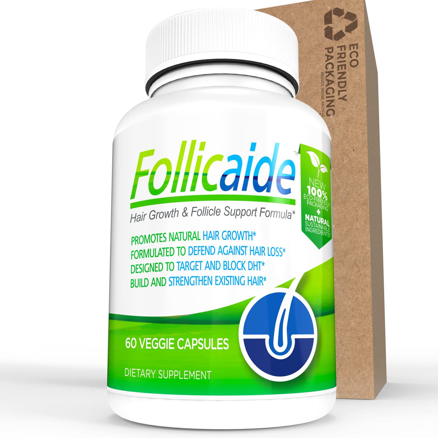 Follicaide Men and Women Hair Growth Vitamin Hair Supplement with Natural Ingredients for Stopping Hair Loss, Thinning, Shedding and Balding High Potency Effective All Hair Types, 60 Ct (ECO PACK)