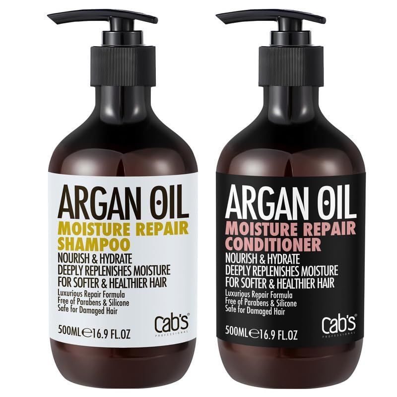Cab&#39;s Argan Oil Shampoo and Conditioner Set for Women and Men - Best Gift for Damaged, Thinning Hair, Curly or Frizzy Hair - Paraben Free 2 x 16.9 fl oz