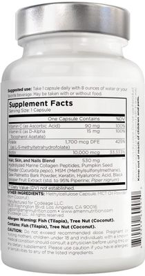 Amen Biotin Collagen Vitamins 10,000 mcg Biotin Supplement - Hydrolyzed Collagen, Vitamins C E, Folate, Hyaluronic Acid, Keratin, MSM, Saw Palmetto - 3-Month Supply - Non-GMO - 90 Capsules