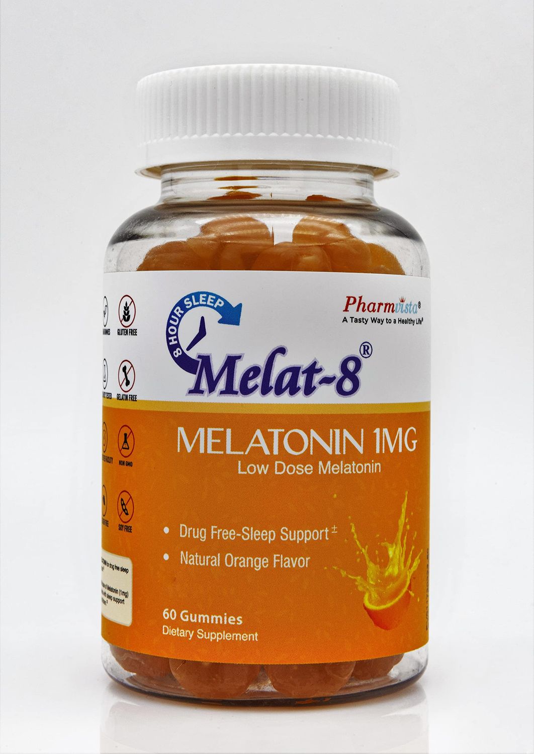 Melat-8 Low Dose Sleep Gummies - Melatonin 1mg, for Sleep Support - 60 Count, Cherry Orange Flavor