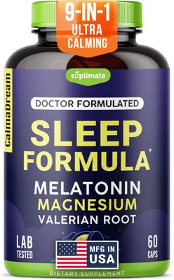 9-in-1 Natural Sleep Aid for Adults - USA Made, Lab Tested with 5mg Melatonin, 108mg Magnesium for Sleep - TRAACS, Ashwagandha, Valerian Root, GABA, 5HTP, Sleep Supplement for Adults, Vegan, 60 Caps