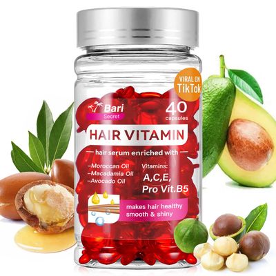 Generic Hair Vitamins Treatment Oil Capsule - no Rinse with Argan Macadamia Avocado Oils - Vitamins A C E Pro B5 - Hair Serum Oil Capsule for Women Men - 40 Capsules, Red