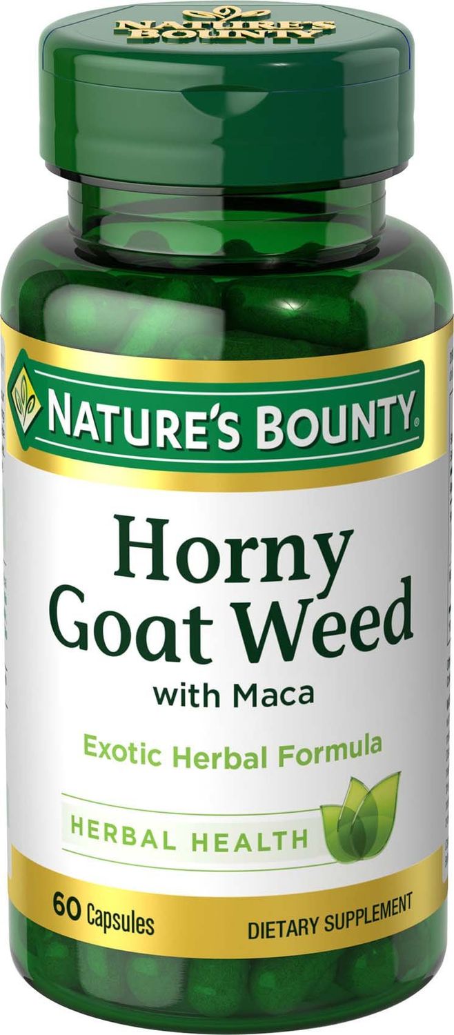 Nature&#39;s Bounty Horny Goat Weed with Maca, Herbal Health Supplement, 60 Capsules