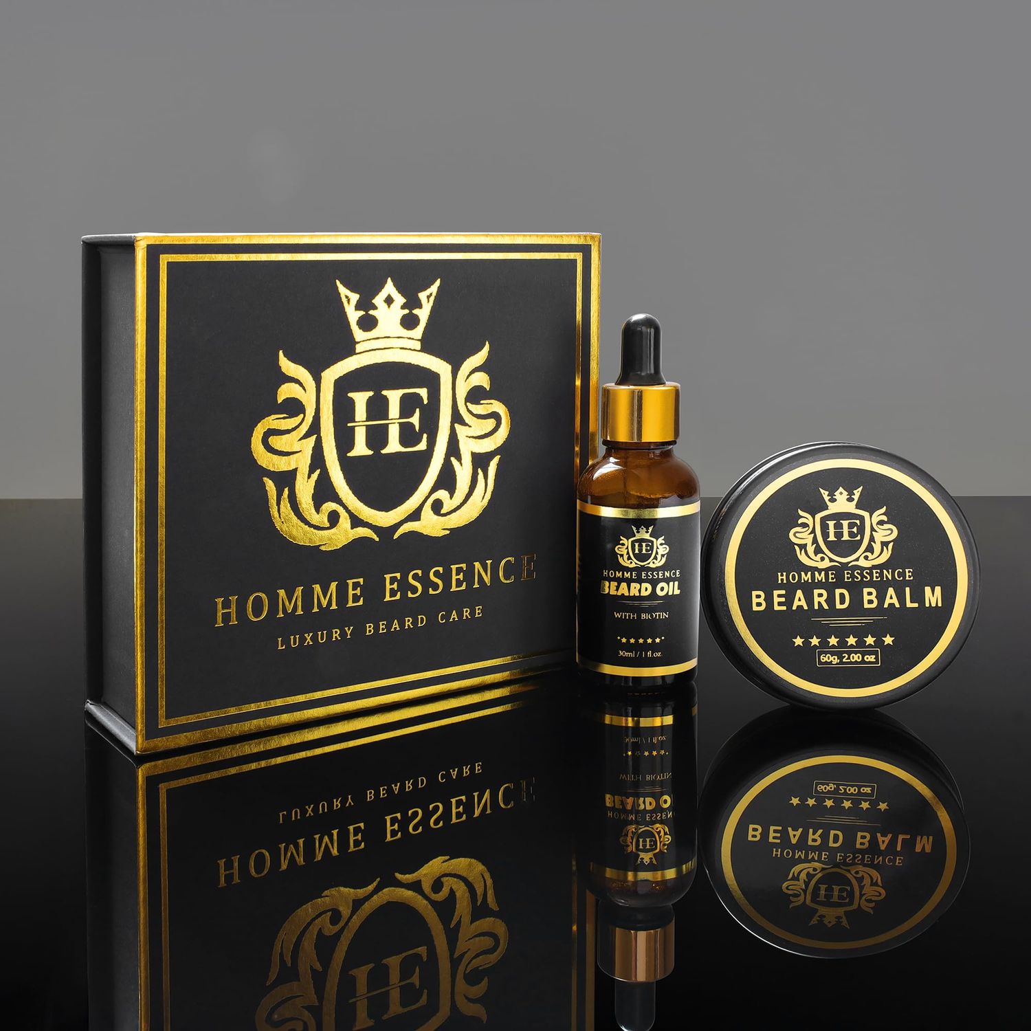 Homme Essence Luxury beard oil for men- Beard Growth Kit for men - Includes Beard Oil Balm - Natural Ingredients, Sandalwood Scent - Nourish, Condition, Soften Facial Hair