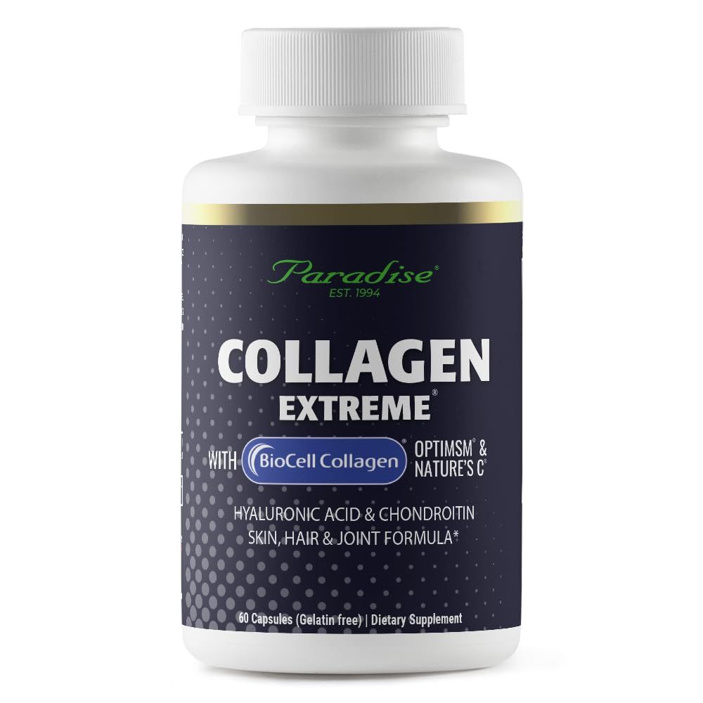 Paradise Herbs Collagen Extreme with Biocell Collagen, Hylauronic Acid and Nature&#39;s C, for Healthy Hair, Skin, and Joints, 60 Capsules