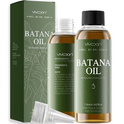 Vivccon Batana Oil for Hair Growth, 100 Pure Natural Raw Batana Oil, Dr. Sebi Organic from Honduras, Care for Hair Thickness Scalp Skin, 1 Bottle with 2 Caps 4.2oz